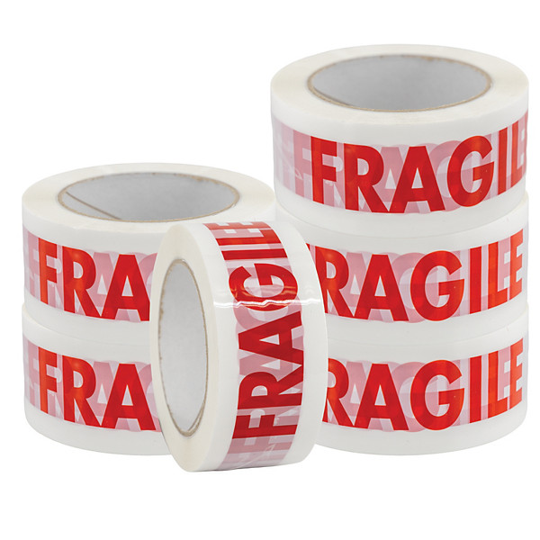 6 rubans adhésifs de signalisation des colis « Fragile », 50 mm x 100 m