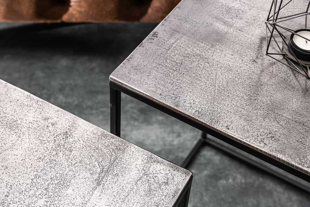 Handgearbeitetes Beistelltisch 2er Set ELEMENTS 40cm silber schwarz Couchtisch