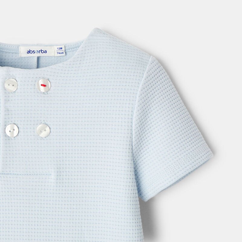 Combinaison courte nid d'abeille bleu bébé mixte Bleu