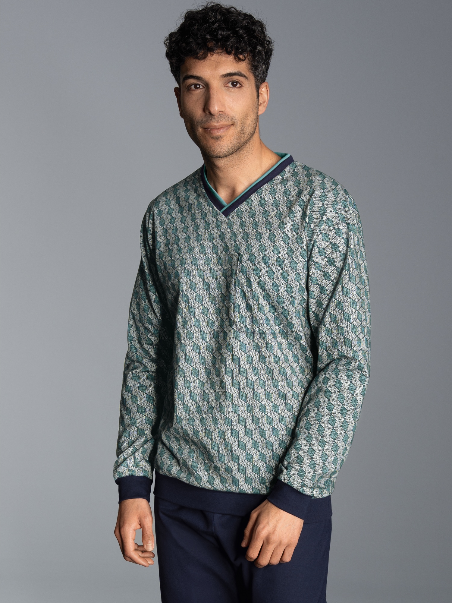 Pyjama-Oberteil mit Allover-Print Navy