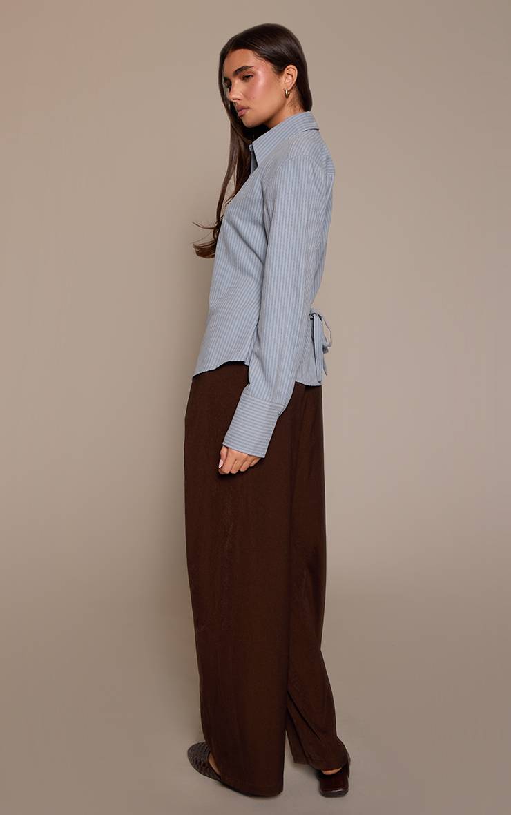 Chocolat Pantalon Large Tissé À Plis Latéraux