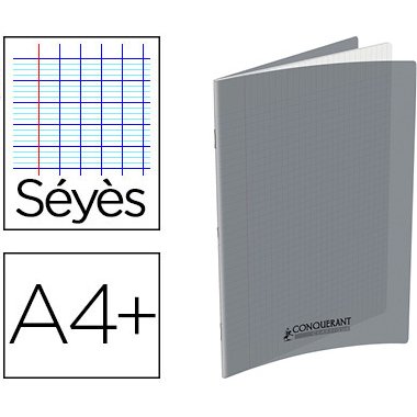 Cahier agrafé conquérant polypropylène a4+ 24x32cm 48 pages séyès 90g coloris gris