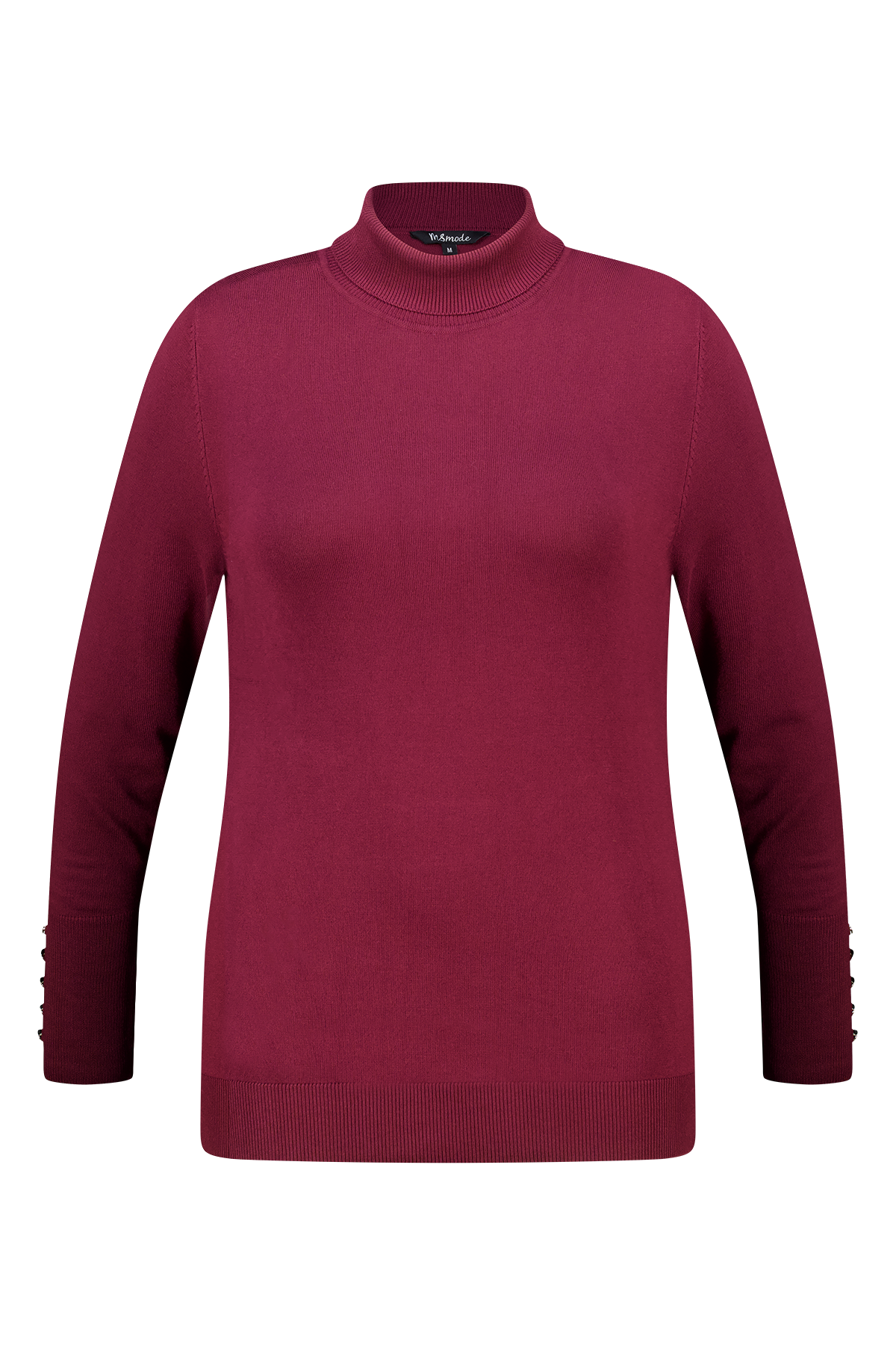 Trui met turtle neck en sierknopen Donker rood