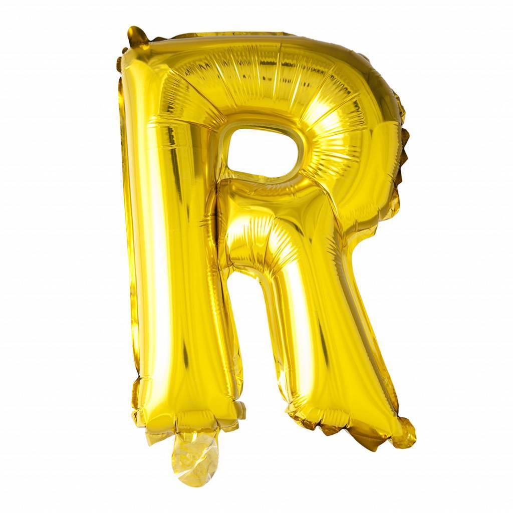 Folie Ballon Letter R Goud 41cm met Rietje