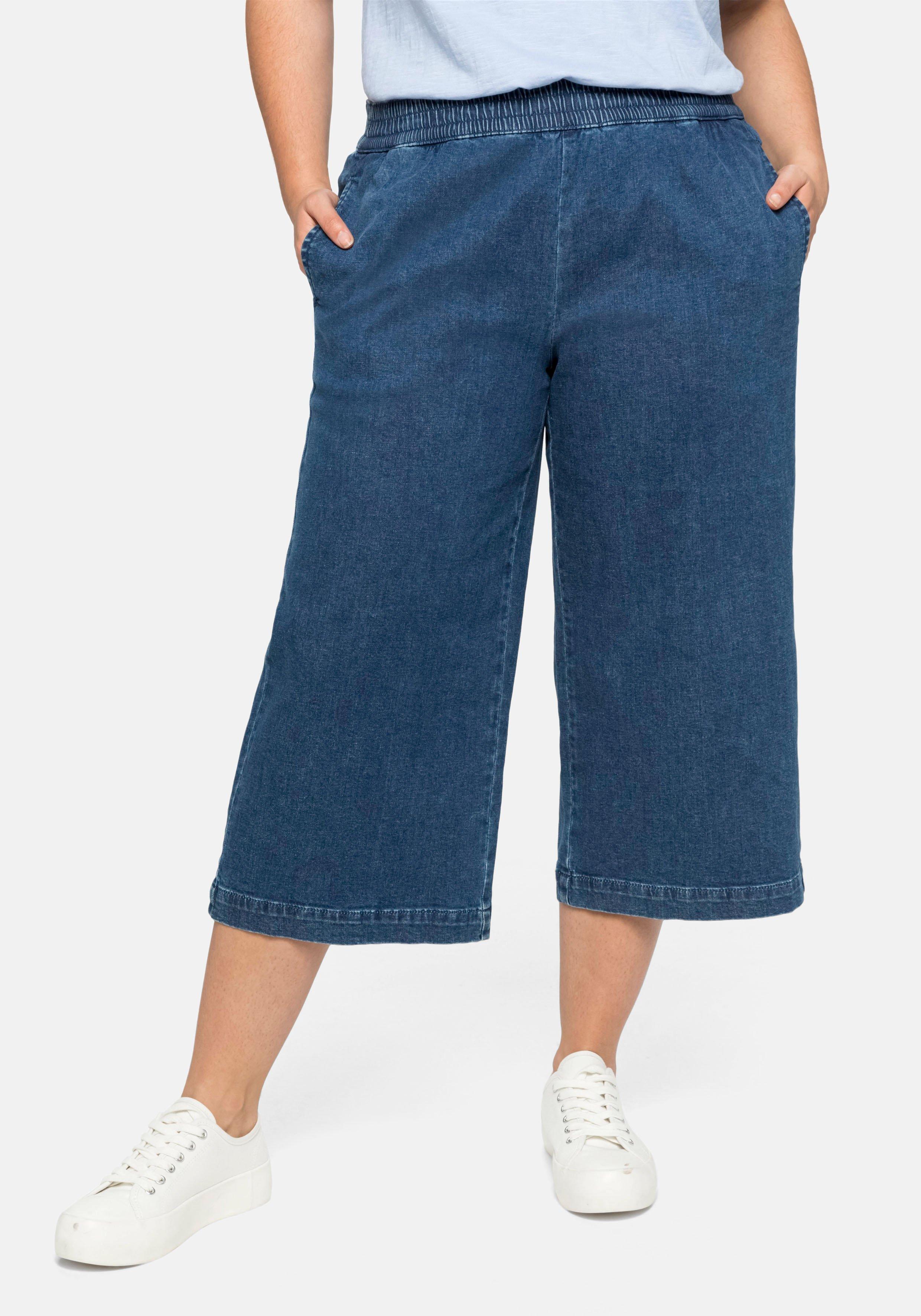 Jeans in 3/4-Länge, in weiter Beinform mit Schlupfbund