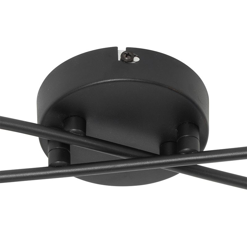 Moderne plafondlamp zwart 4-lichts met smoke glas - Athens
