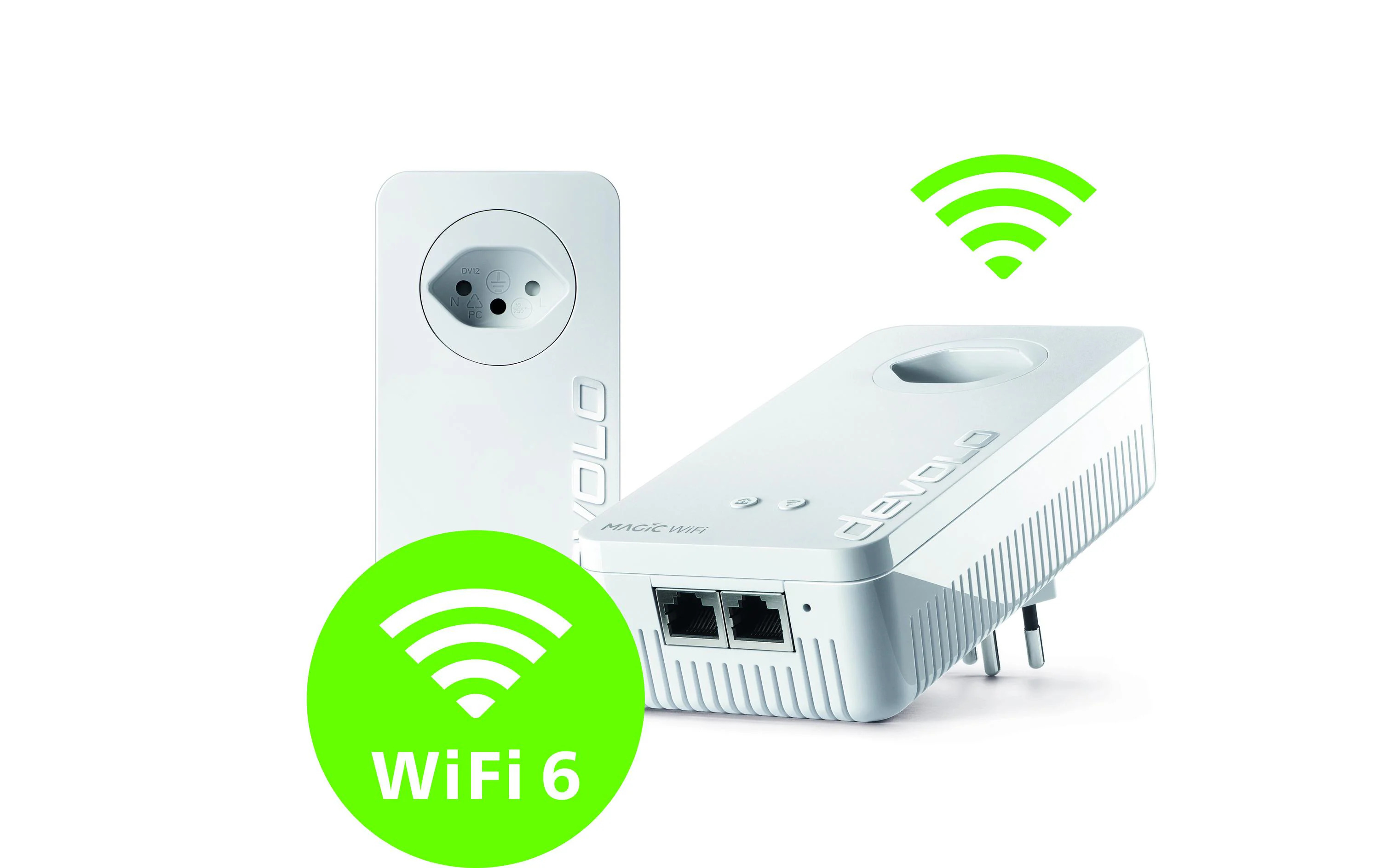 (2er Pack) (2400Mbit/s) Magic 2 WiFi 6 next Starter Kit WLAN Powerline Adapter mit Steckdose und 2x RJ45 (7191) - Weiss
