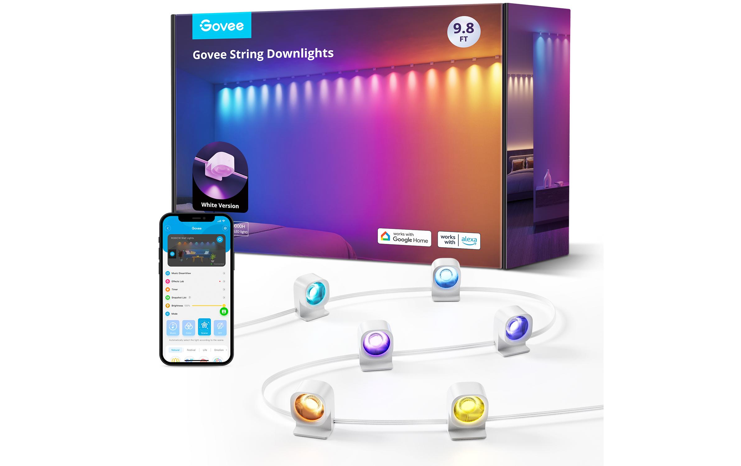 LED String-Downlights, RGBIC, 3 mSmarte LED-Lichterkette/Deckenleuchte mit RGBIC-Segmentfarben