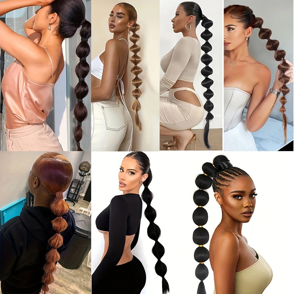(76cm) Kunsthaar Bubble Ponytail Extensions Pferdeschwanz Haarverlängerung - Hellbraun