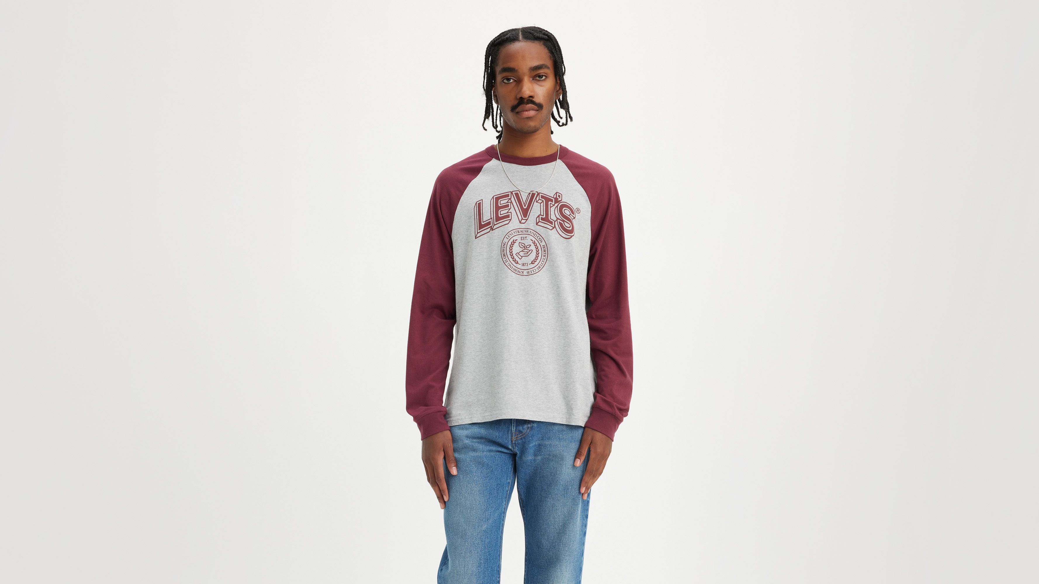 T-shirt graphique manches longues raglan - Red Mahogany / Midtone Heather Gray - Multicolore