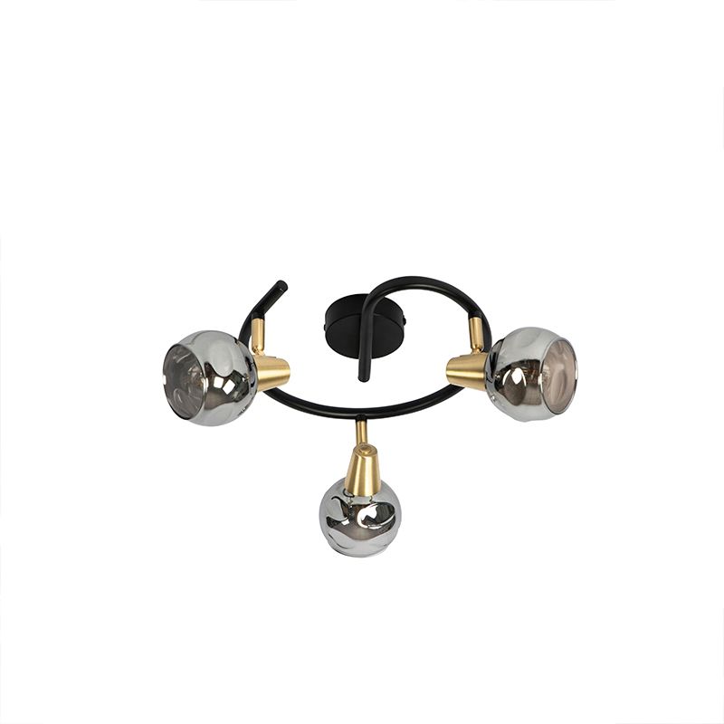Plafondlamp zwart 44,5 cm met smoke glas 3-lichts - Vidro