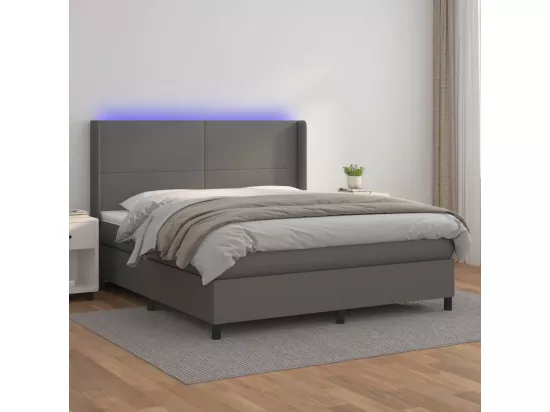 Sommier tapissier et matelas et LED Gris 180x200 cm Similicuir