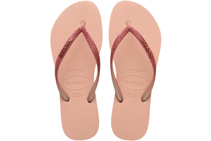 HAVAIANAS SLIM GLITTER KLIPKLAPPER I LYSERØDT GUMMI