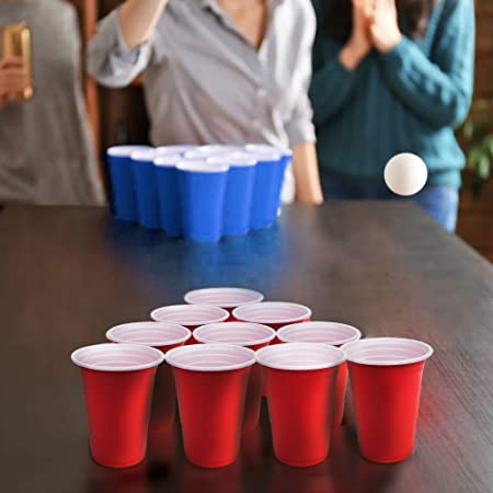 (48-tlg. Set) Party Becher Spiel Beer Pong Trinkspiel - Rot / Blau