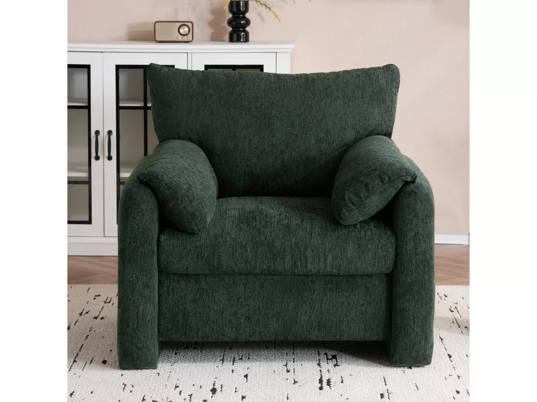 Fauteuil Moderne en Chenille, Sessel Décoratif de Grande Taille, Chaise de Salon, Fauteuil Individuel, Confortable et Ergonomique,Gris et Olive