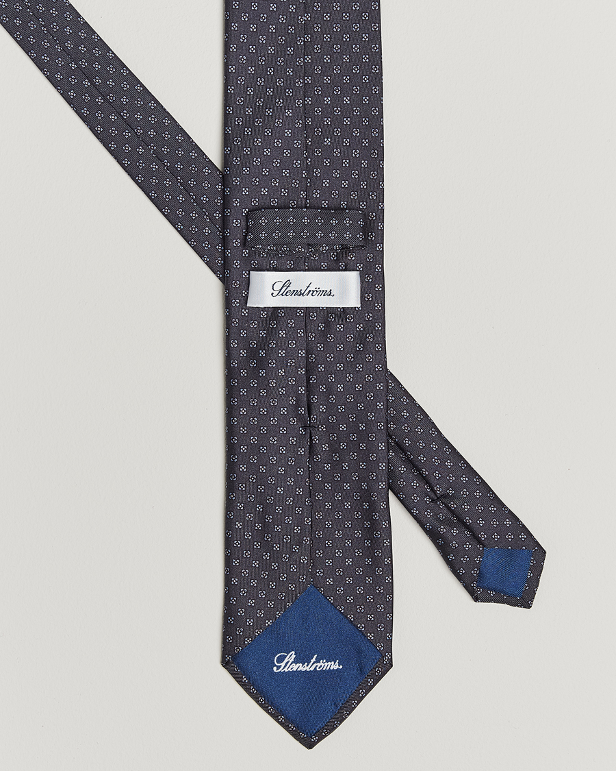 Stenströms Printed Silk Tie 7,5cm Grey