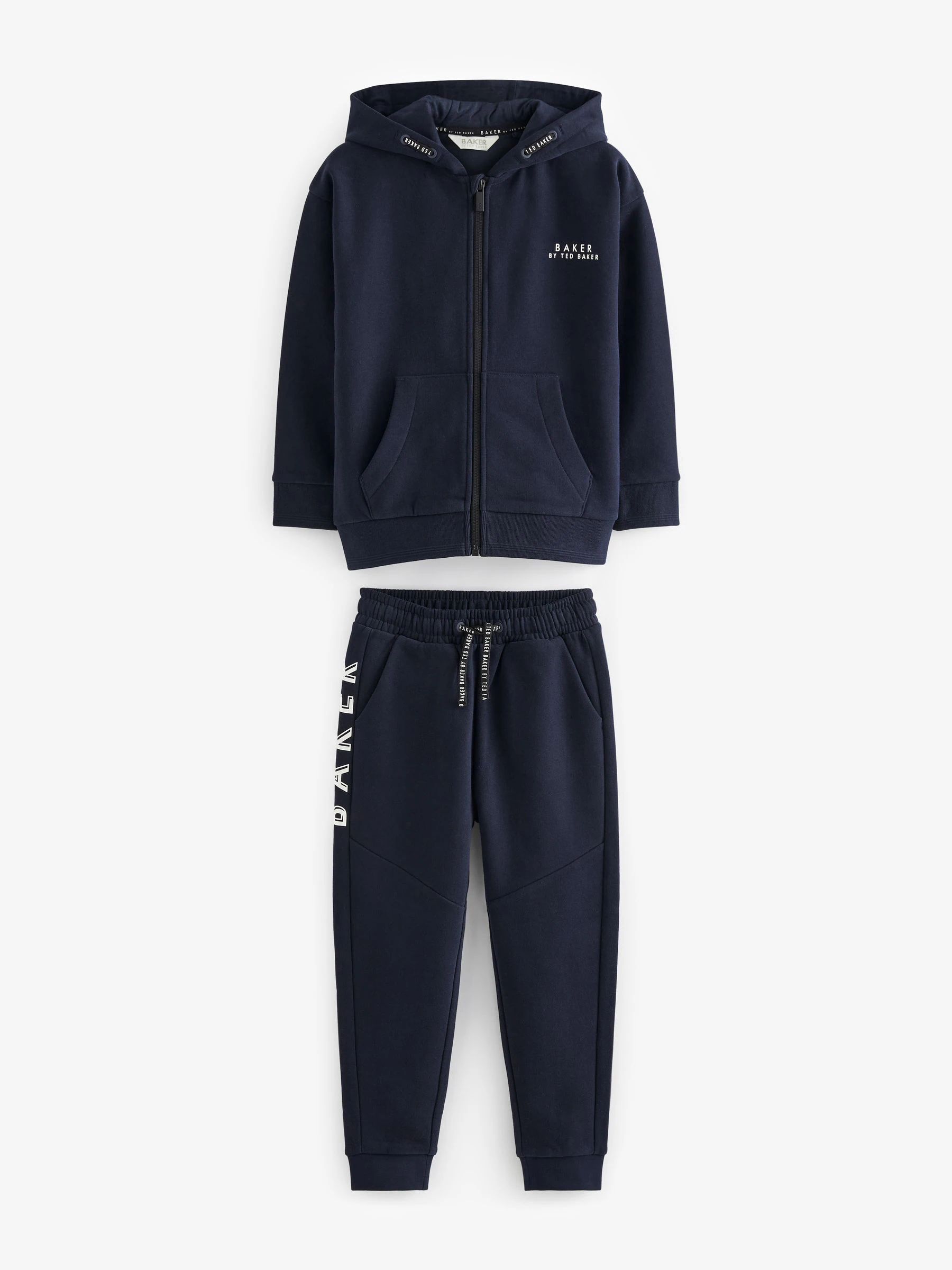 Marineblauw - Baker by Ted Baker set van 100% katoenen hoodie met doorlopende ritssluiting en joggingbroek