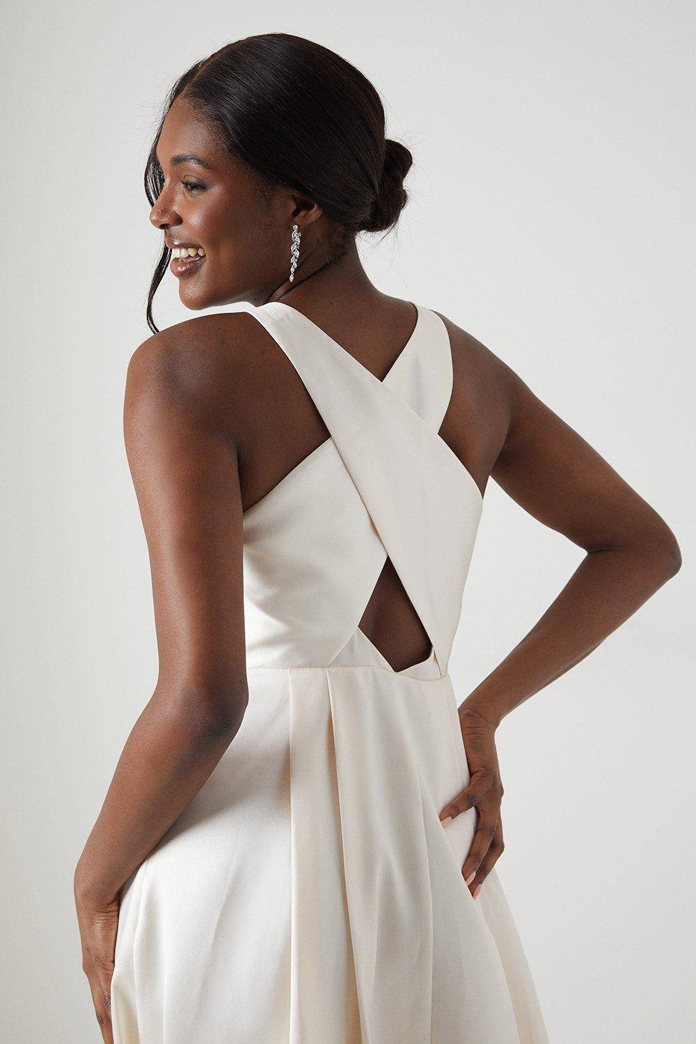Coast Robe de Mariée Maxi Croisée Dos en Sergé Écru