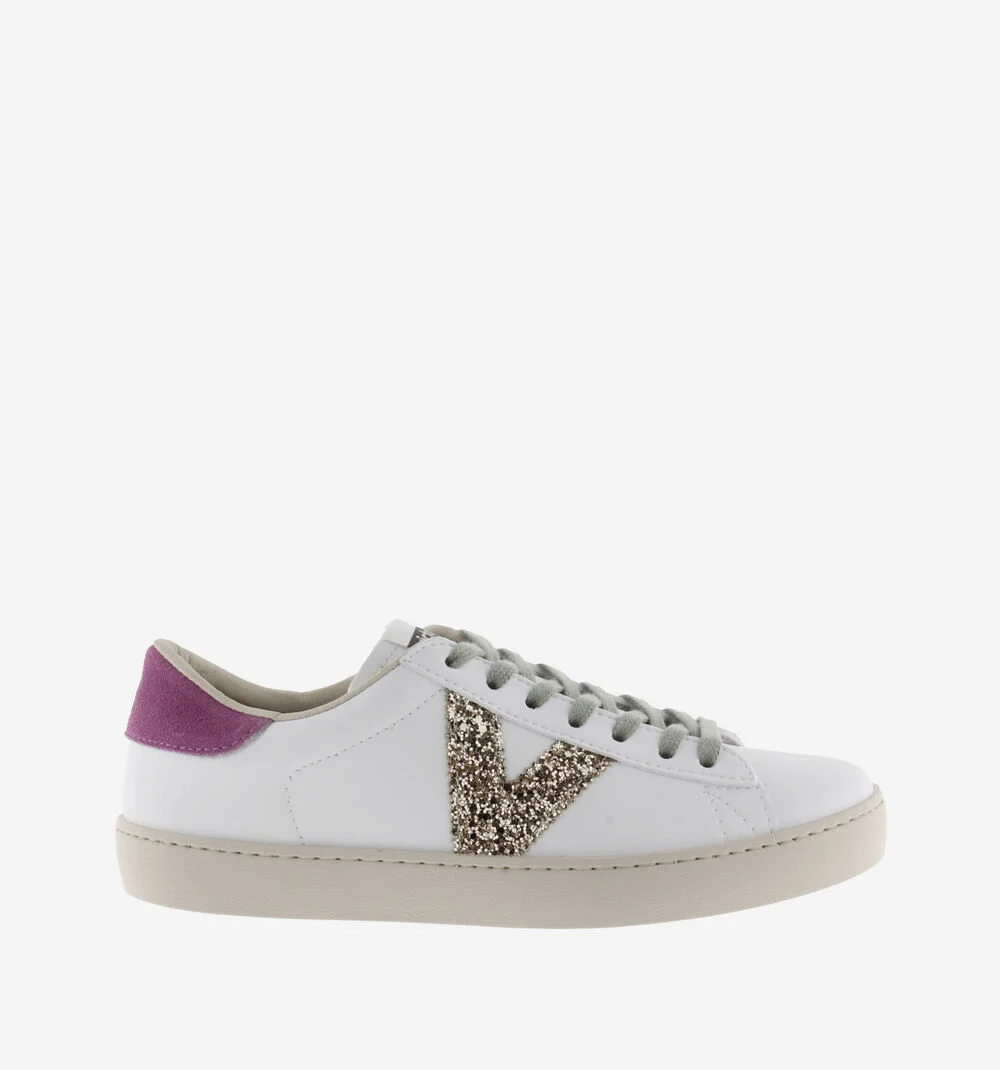 BERLÍN EFFET CUIR & GLITTER Baskets cuir et glitter pour femme FUCSIA