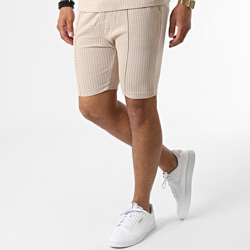 Ensemble Tee Shirt Col Zippé Short Jogging C5845-C8153 Beige