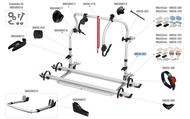 Fiamma Tragestruktur unten passend für Carry Bike Pro C / Pro C E-Bike / C L80 - Farbe Schwarz Fiamma Ersatzteilnummer 98656-861