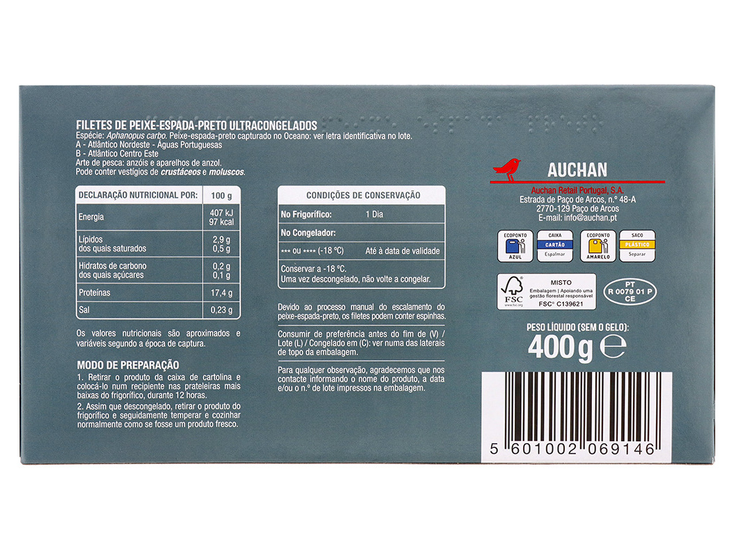 FILETES DE PEIXE ESPADA PRETO AUCHAN 400G