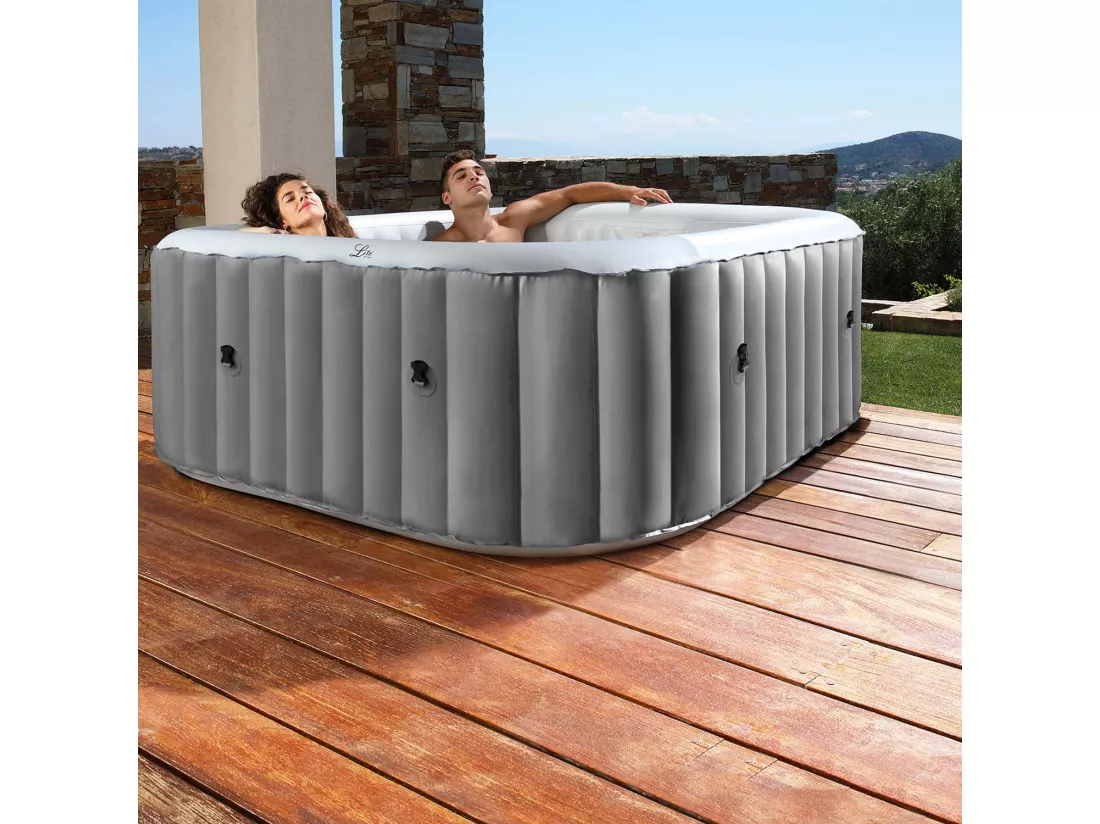 Spa MSPA gonflable carré – Fjord 6 - 6 places. système anti-gel et désinfection UVC + bâche. 185cm. PVC. pompe. chauffage. gonfleur. filtre