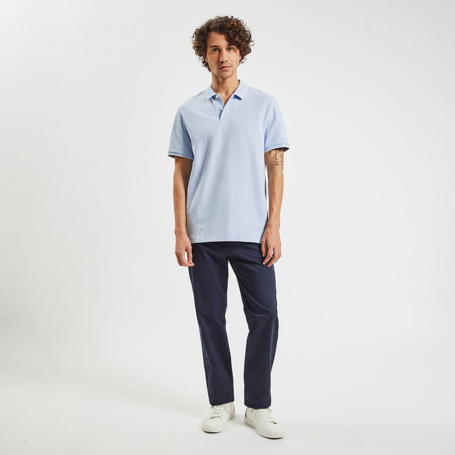 Polo manches courtes uni coton piqué Bleu clair
