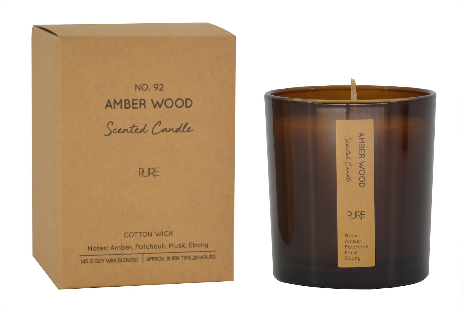 Amber Wood duftlys Lys brun Ø7,2 H7,7 cm, 145g. 28 timer brennetid.