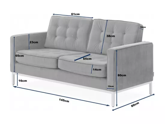Canapé design 2 places capitonné cuir blanc Flora 145cm