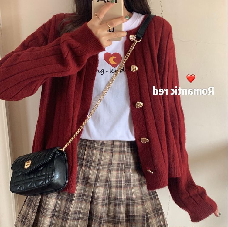 Bamela - Effen Cardigan met Hartjesknoop