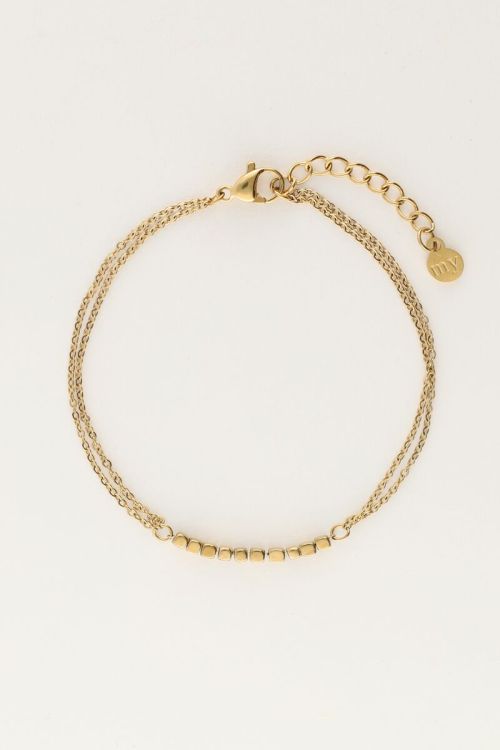 Armband met dubbele ketting en vierkantjes