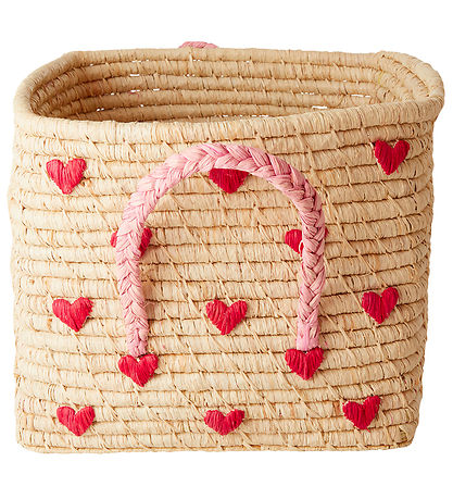 Rice Aufbewahrungskorb - Raffia - 30x30x25 cm - Natur m. Herzen