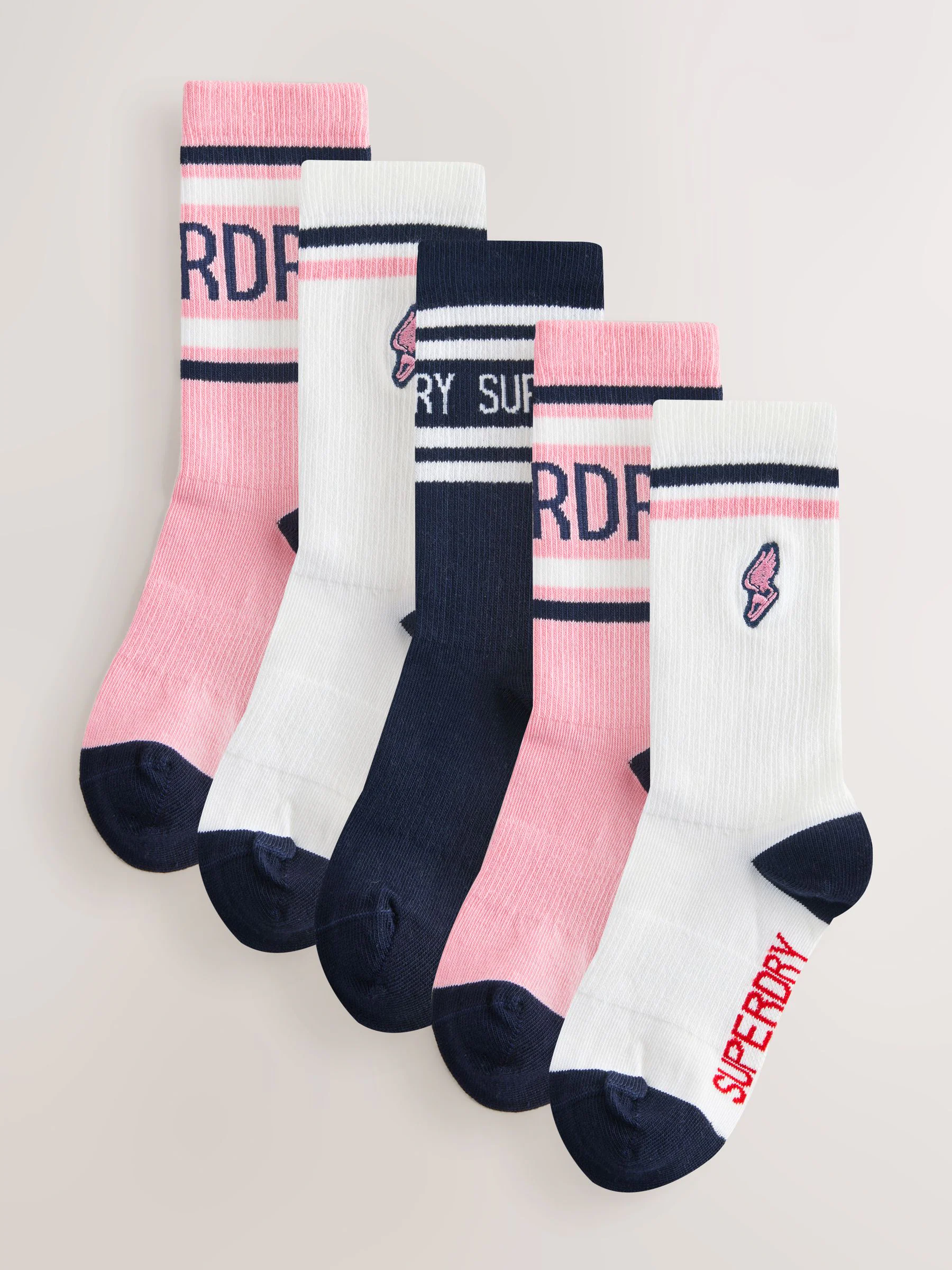 Roze/marineblauw/wit - Superdry Socks 5 Pack
