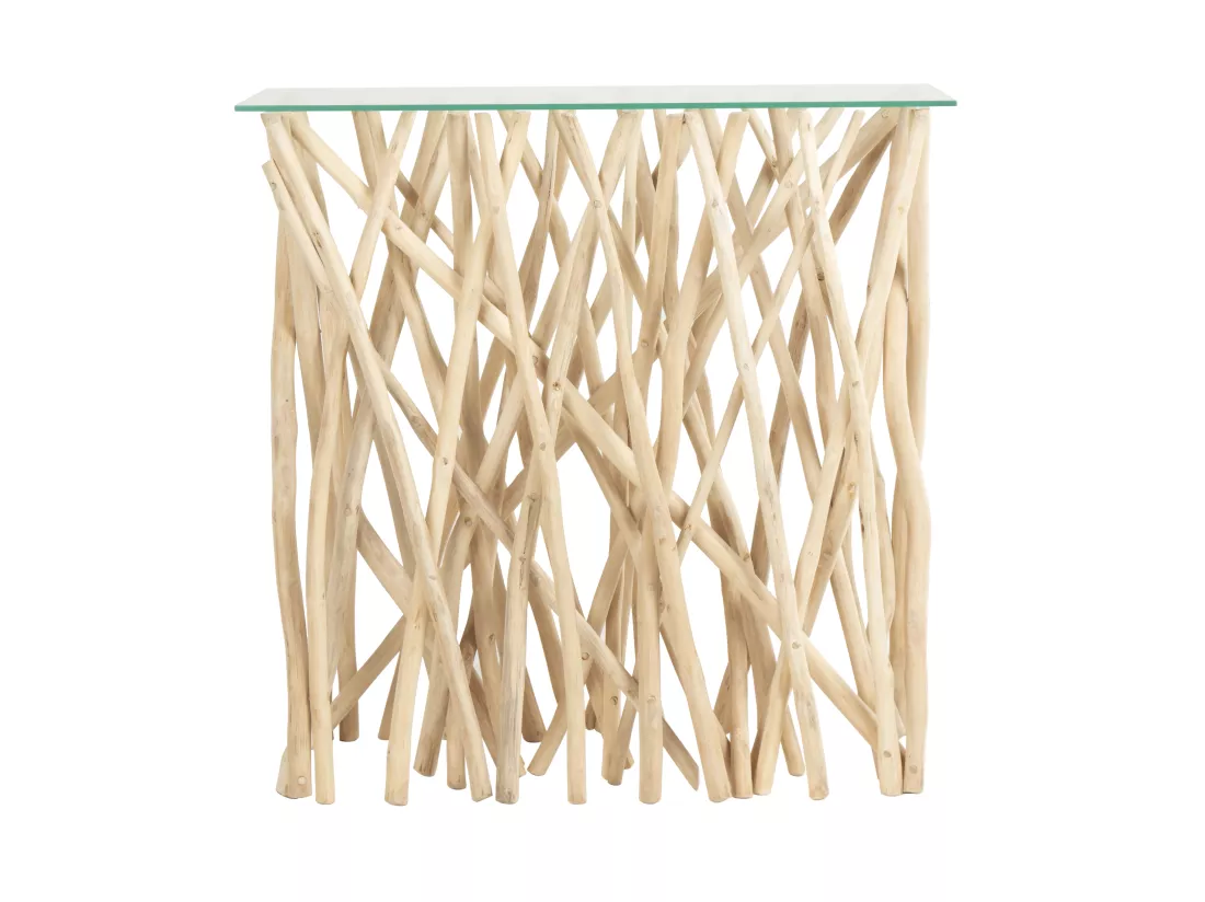 Console en verre trempé et teck - Coloris : Naturel - GAYANA