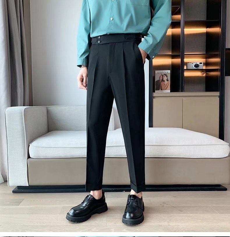 Craltuxe - Mid Rise Plain Crop Straight Leg Dress Pants
