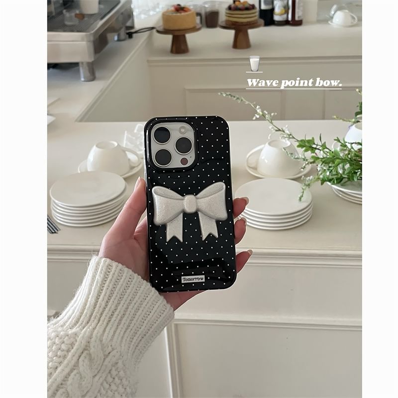 Fonekase - Gestippeld telefoonhoesje met strik en zelfklevende decoratie - Apple iPhone 16 Pro Max / 16 Pro / 16 Plus / 16 / 15 Pro Max / 15 Pro / 15 Plus / 15 / 14 Pro Max / 14 Pro / 14 Plus / 14 / SE / 13 Pro Max / 13 Pro / 13