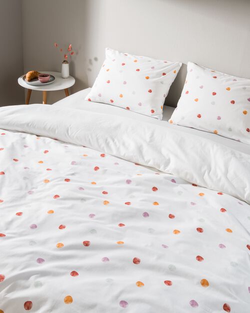 housse de couette en coton doux 200x200/220 pois blanc