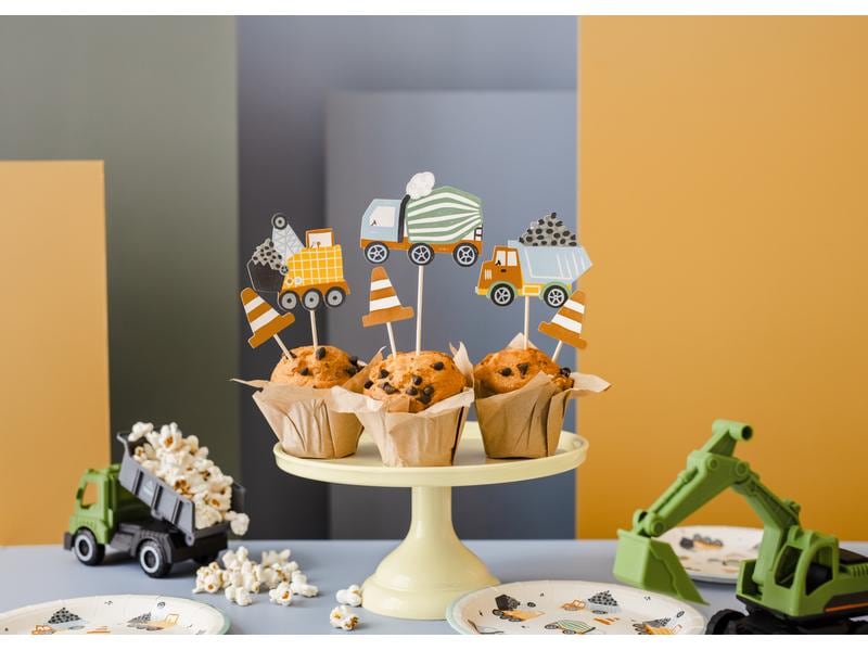 Partydeco Kuchen-Topper Baufahrzeuge 1 Stück, Mehrfarbig Muffin-Dekoration