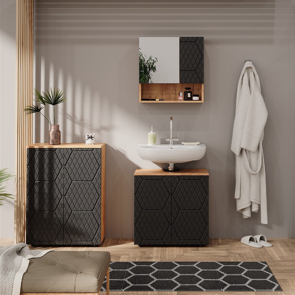 Vicco Badmöbel-Set Irma Eiche Anthrazit 3-teilig Kommode Waschbeckenschrank 60 cm