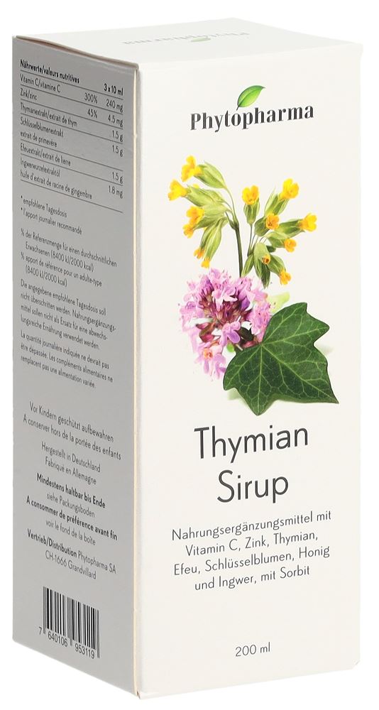 PHYTOPHARMA Thymian<br>200 ml, Sirup, mit Vitamin C, Zink, Honig und Ingwer