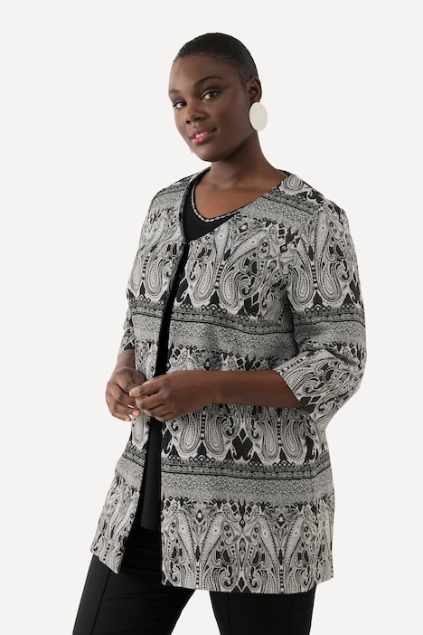 Jacke, Paisley, V-Ausschnitt, Hakenverschluss, 3/4-Arm
