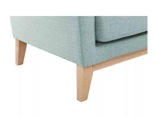 Canapé d'angle gauche déhoussable scandinave en tissu vert lagon et bois clair 3-4 places OSLO