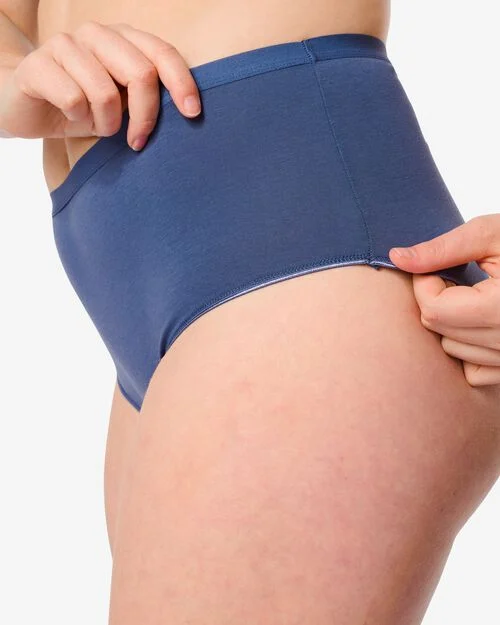 2 slips femme taille haute coton stretch bleu
