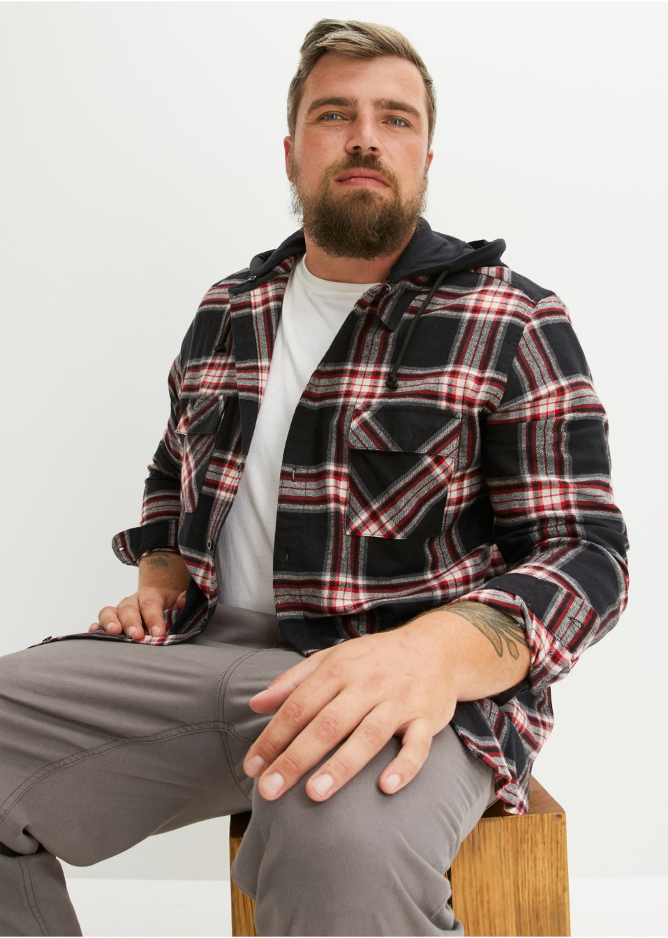 Chemise manches longues en flanelle avec capuche amovible