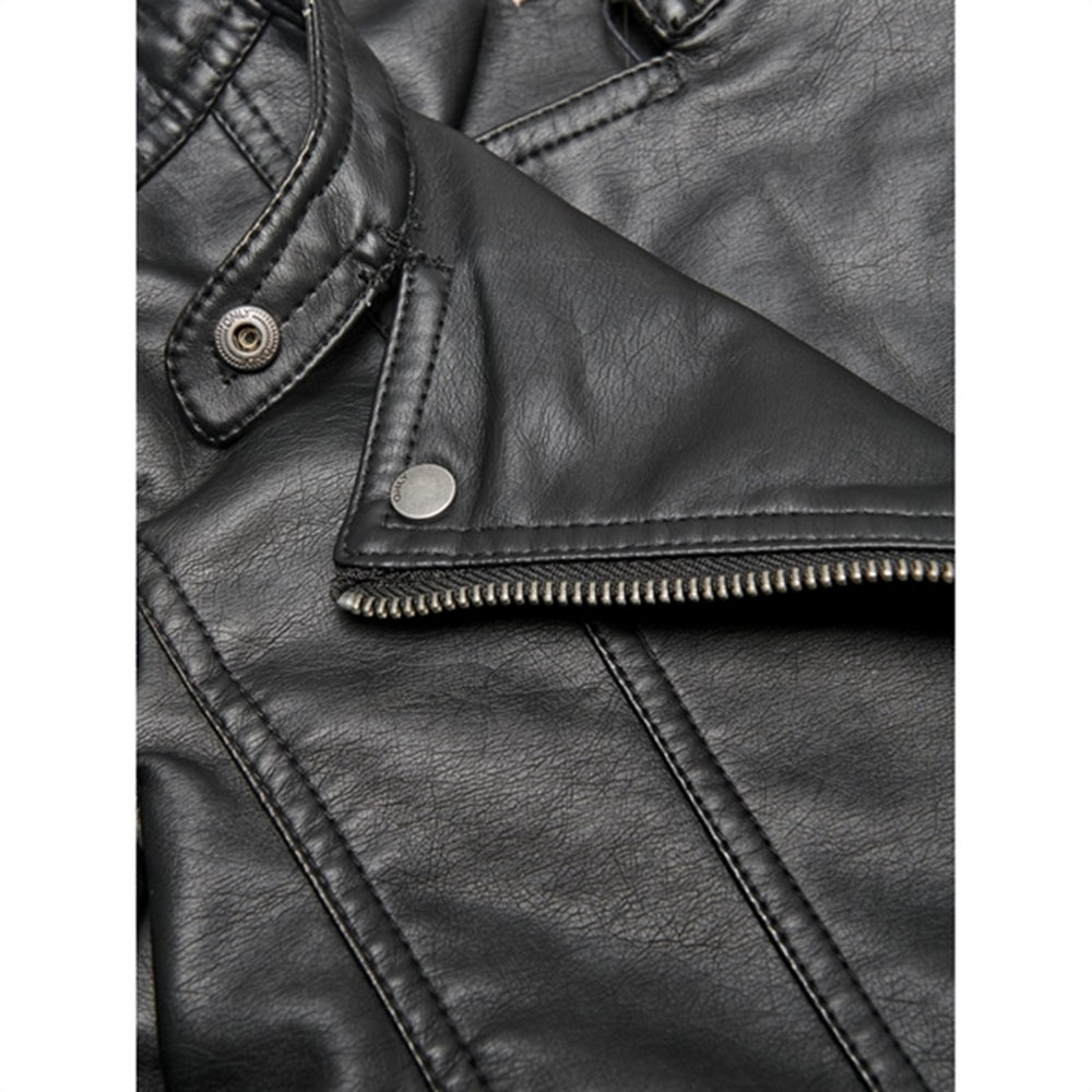 Black Freya Faux Læder Biker Jakke Noos