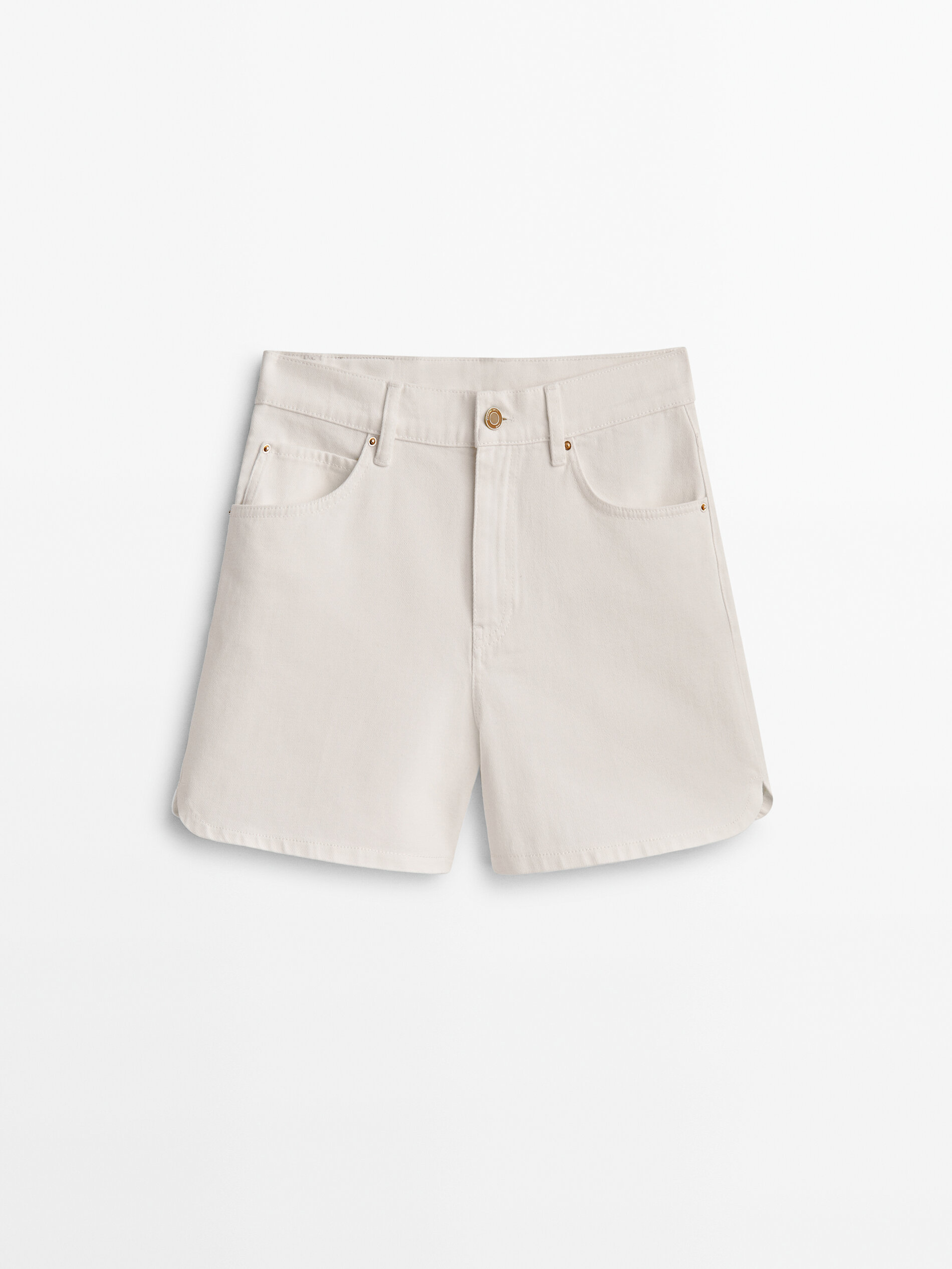 Tiro alto curto em denim - CRUDO