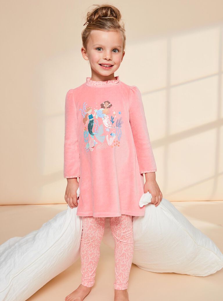 Pyjama deux pièces rose en velours avec sirènes