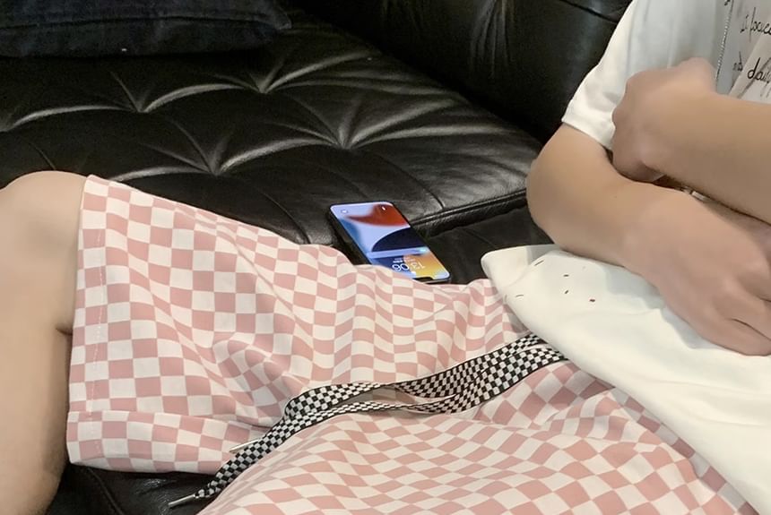 emeisa - Wijde shorts met trekkoord in de taille en checkerboardprint