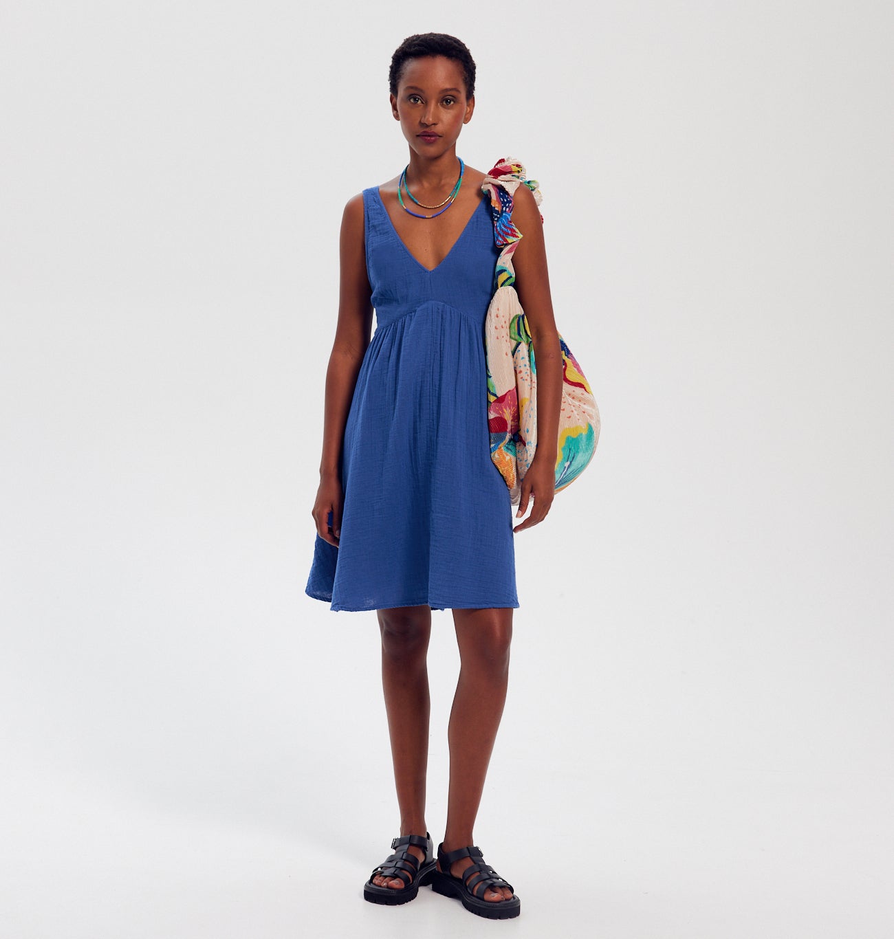 Robe dos nu en gaze de coton - Bleu